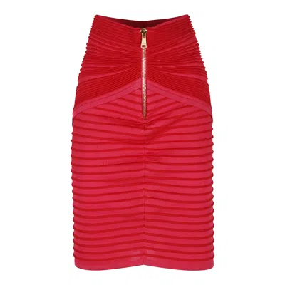 Balmain Flechage Knit Knee Length Skirt In Red