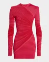 Balmain Flechage Knit Long-sleeve Mini Dress In Pinkred