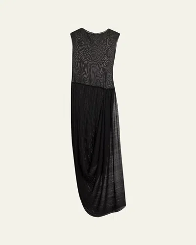 Balmain Flechage Semi-sheer Draped Dress In Black