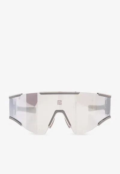 Balmain Fleche Full Rectangular Mask Sunglasses In Gray