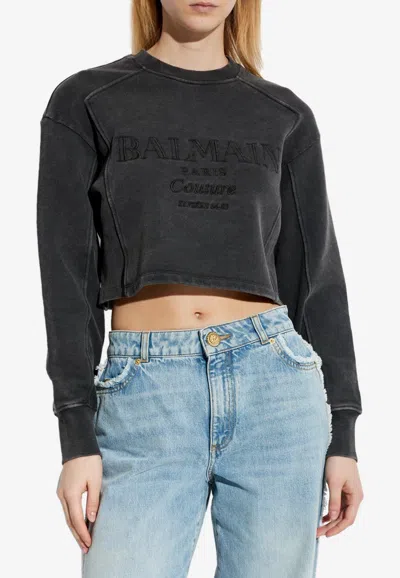 Balmain Fleece Logo Cropped Sweatshirt
