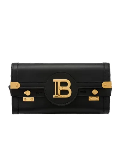 Balmain B-buzz Pouch 23 Leather Clutch In Black