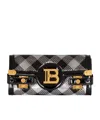 Balmain B-buzz Pouch 23 With Gingham Sequins And Patent Leather In Black