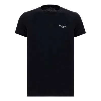 Balmain Flock Logo Cotton T Shirt In Black