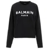 Balmain Flock Logo Print Cotton Sweatshirt In White