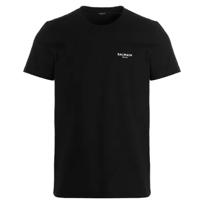 Balmain Flock Logo Print Cotton T Shirt In Black