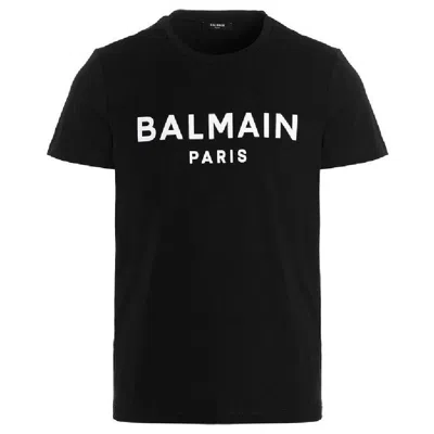 Balmain Flock Logo Print Cotton T Shirt In Black