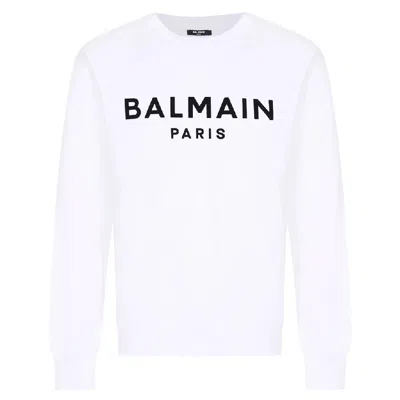 Balmain Flock Logo Print Sweatshirt In White