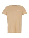 BALMAIN BEIGE T-SHIRT WITH LOGO LETTERING EMBROIDERY IN COTTON MAN