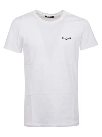 Balmain Flocked Logo Organic Cotton T-shirt In White