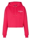 Balmain Logo-flocked Cropped Hoodie In Pink