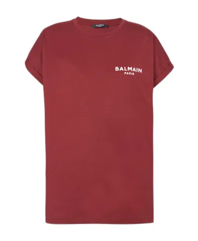 Balmain Flocked  Paris T-shirt In Red