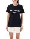 Balmain Black Crewneck T-shirt With Logo Print And Golden Buttons In Jersey Woman In Black