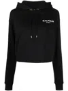Balmain Cropped Sweatshirt With Flocked Logo Print In Black