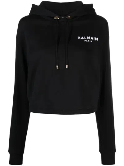 Balmain Flocked Hoodie Clothing In Black