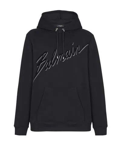 BALMAIN BALMAIN FLOCKED-LOGO DRAWSTRING HOODIE