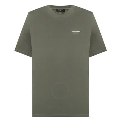 Balmain Flocked Logo Classic-fit T-shirt In Green