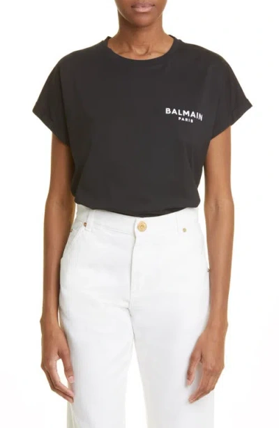 Balmain Flocked Logo Cotton Graphic T-shirt In Black