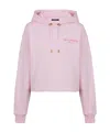 Balmain Flocked Logo Cropped Organic Cotton Hoodie In Pink