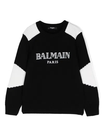BALMAIN FLOCKED-LOGO COTTON JUMPER