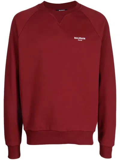 Balmain Burgundy Flocked Sweatshirt In Mcd Rouge Foncé/nat