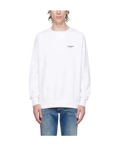 Balmain White Flocked Sweatshirt In Gab Blanc/noir