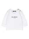 Balmain Flocked-logo Cotton Sweatshirt In White