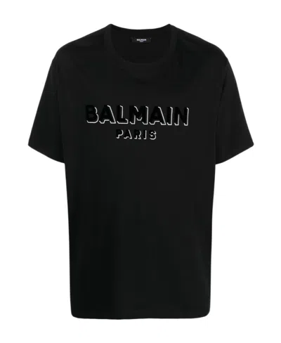 BALMAIN FLOCKED-LOGO COTTON T-SHIRT