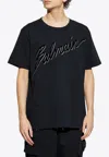 Balmain Men Black T-shirt With Logo Lettering On The Front In Cotton Man In Black