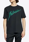 Balmain Black Crewneck T-shirt With Logo Lettering Print On The Front In Black