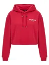 Balmain Logo-flocked Cropped Hoodie In Fucsia