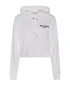 Balmain Cropped Flocked Organic Cotton-jersey Hoodie In White