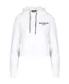 Balmain Cropped Flocked Organic Cotton-jersey Hoodie In White