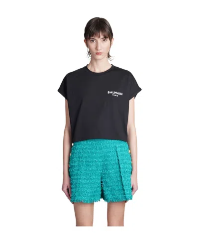 Balmain Flocked-logo Cropped T-shirt In Black