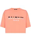 BALMAIN FLOCKED-LOGO CROPPED T-SHIRT