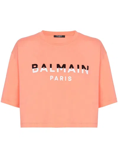 Balmain Organic Cotton Cropped T-shirt In Ogn