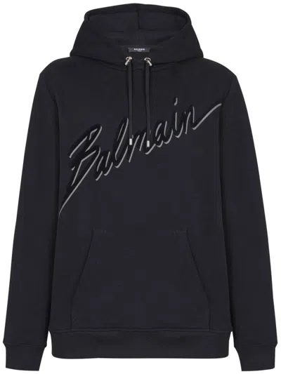 BALMAIN FLOCKED-LOGO HOODIE