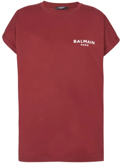 Balmain T-shirt Mit Geflocktem Logo In Red