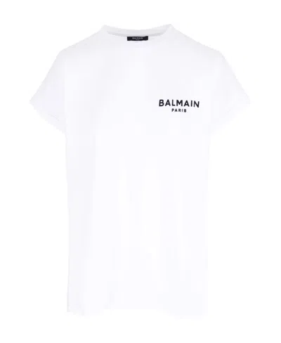 Balmain Flocked-logo Organic-cotton T-shirt In White