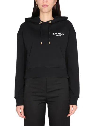 Balmain Cropped Sweatshirt In Black