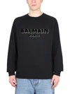 Balmain Flocked Logo Sweatshirt With Metallic Accents In Black