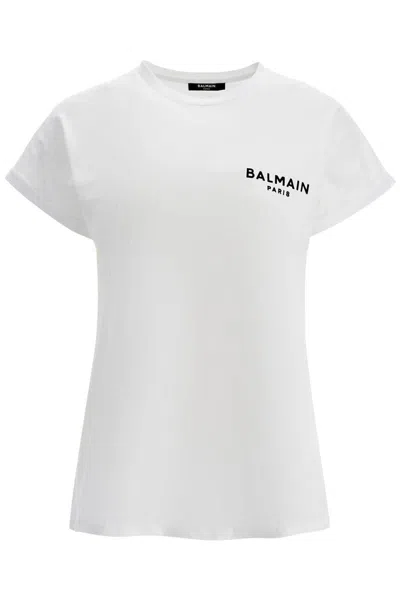 Balmain Flocked Logo T-shirt In Bianco
