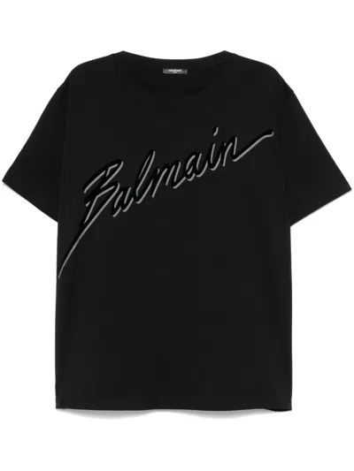 Balmain Men Black T-shirt With Logo Lettering On The Front In Cotton Man