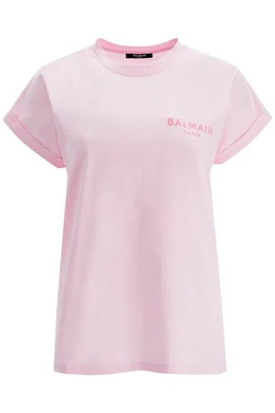 Balmain Flocked Logo T-shirt In Rosa