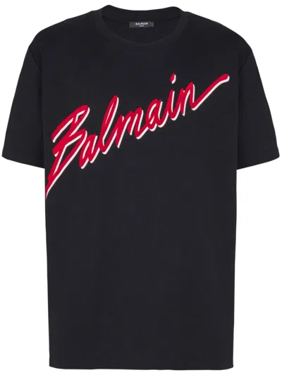 Balmain Flocked-logo T-shirt In Schwarz