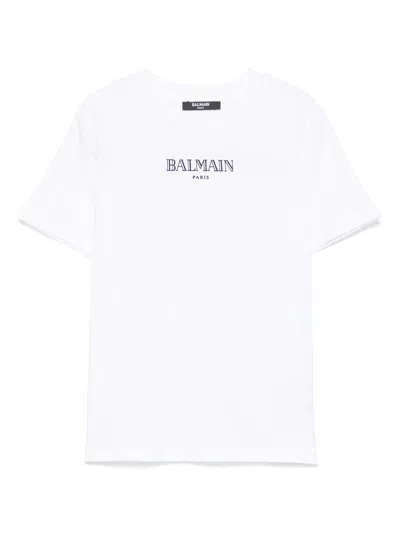 Balmain Kids' Flocked-logo T-shirt In White
