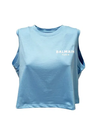 Balmain Flocked Logo Tank Top In Blue