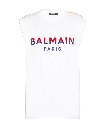 Balmain Flocked-logo Tank Top In White