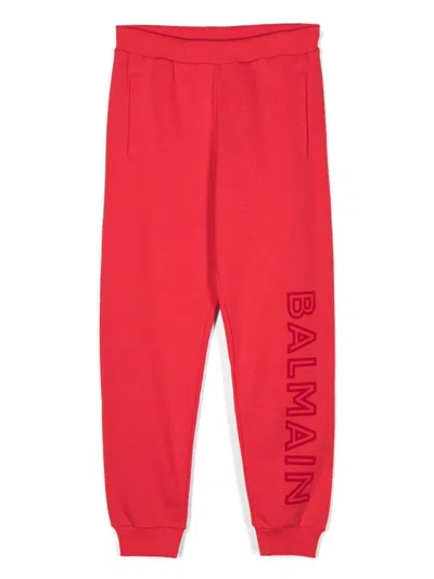 Balmain Kids' Flocked-logo Track Pants In Red