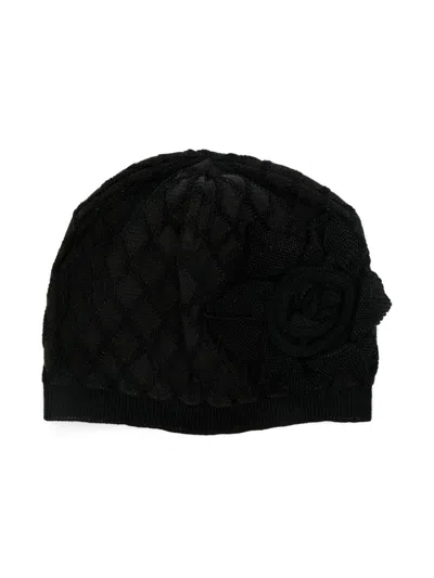 Balmain Kids' Floral-appliqué Beanie In Black